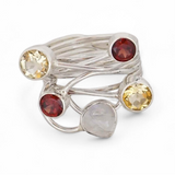 Garnet, Citrine & Moonstone Sterling Silver Ring