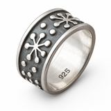 Oxidised .925 Genuine Silver Snowflake Band