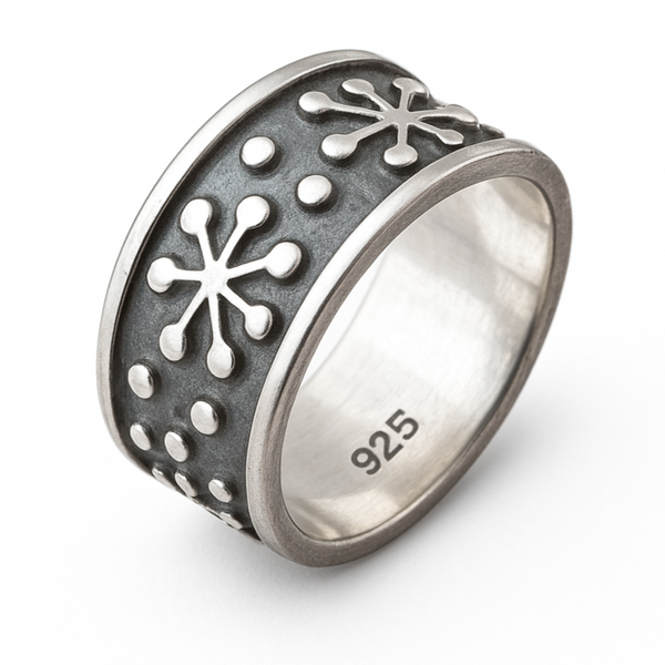 Oxidised .925 Genuine Silver Snowflake Band