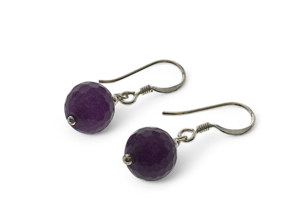 Amethyst Faceted 10mm Ball .925 Sterling Silver Earring