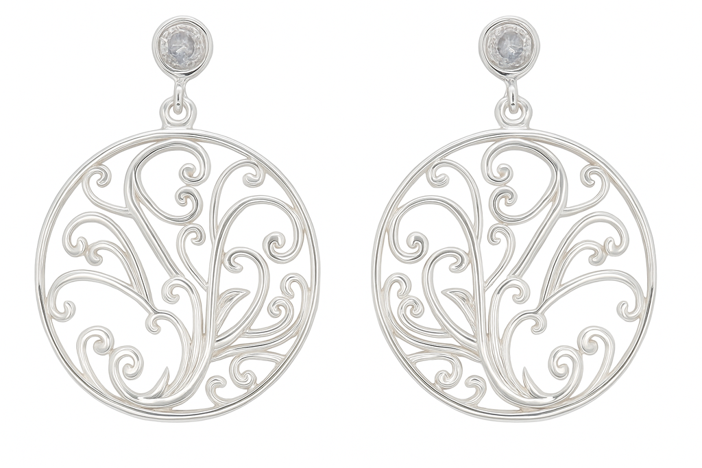 Tree of Life Cubic Zirconia .925 Sterling Silver Earrings