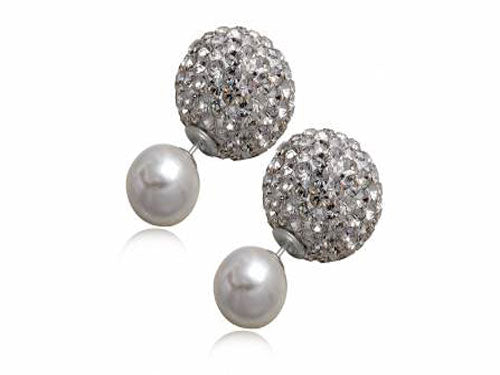 Pearl Synthetic/Crystal .925 Sterling Silver Studs