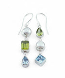 Peridot/ Pearl/ Blue Topaz Sterling Silver Earrings