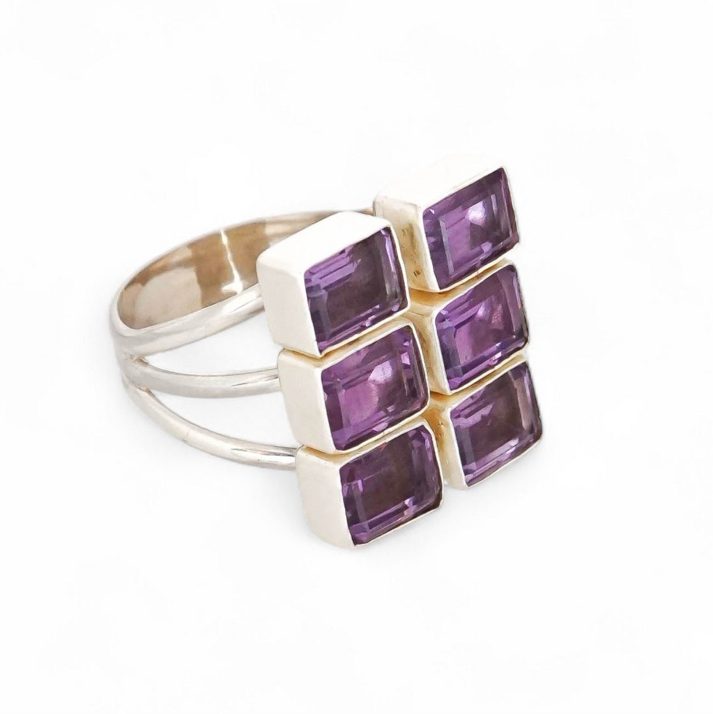 Amethyst Cubed Sterling Silver Ring