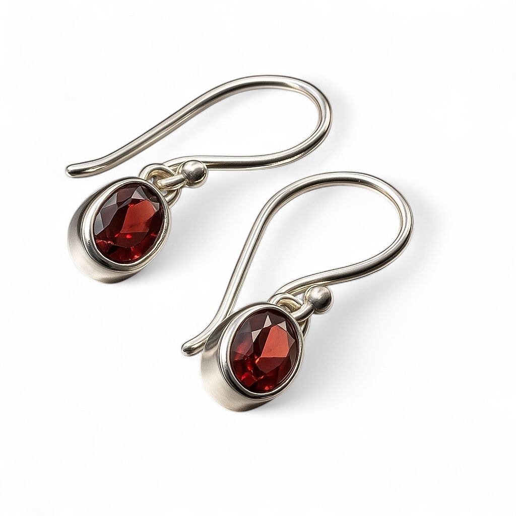 Genuine .925 Silver and Garnet Drop Earrings