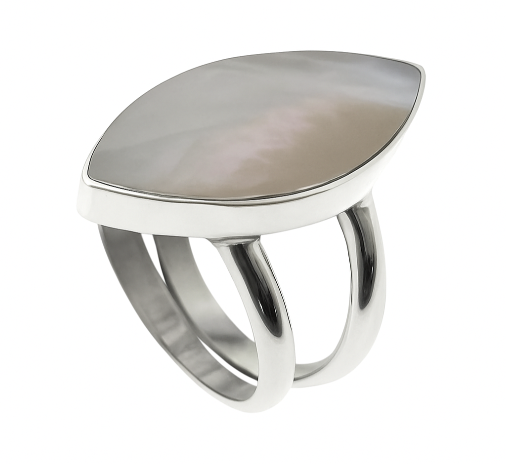 Mother of Pearl Canoe Shaped Sterling Silver Ring