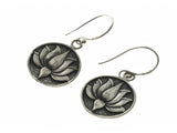 .925 Sterling Silver Round Lotus Flower Dangle Earrings