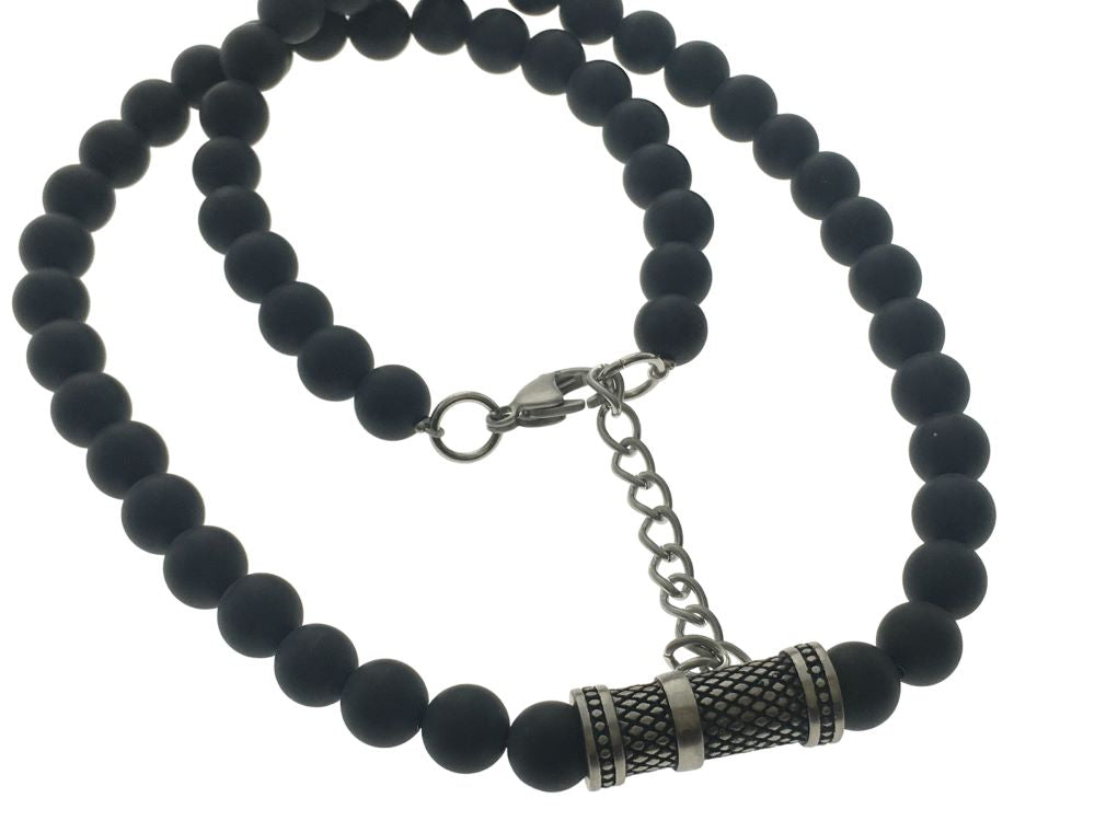 Black Stainless Steel front with Agate Stone Beads Necklace