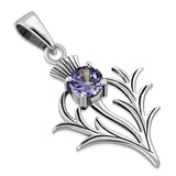 Small Silver Thistle Pendant set w/ Faceted Amethyst Stone