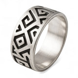 Oxidised Geometric Motif Sterling Silver  Band