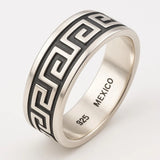 Oxidised Greek Key Design Sterling Silver Band