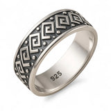 Oxidised Geometric Patterned Sterling Silver Band