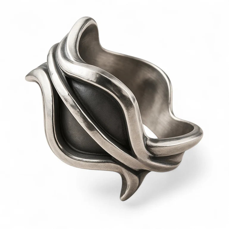 Oxidised Overlapping Sterling Silver Band