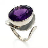 Amethyst Coloured Oval Large Sterling Silver Ring