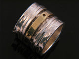 Beaten Spinning Band With Brass Middle .925 Sterling Silver Ring - Essentially Silver Jewelry