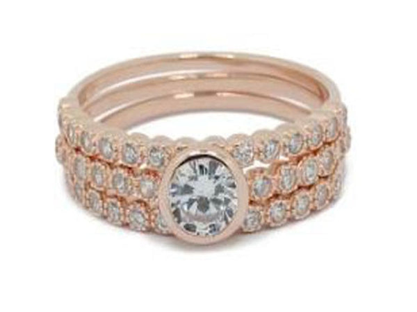 Rose Gold Plated Cubic Zirconia Stacking 925 Sterling Silver Ring - Essentially Silver Jewelry