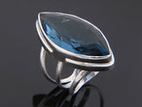 Blue Cubic Zirconia Large Canoe Sterling Silver Ring - Essentially Silver Jewelry
