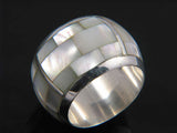 Mother of Pearl Half Wire Rounded 15mm Sterling Silver Band - Essentially Silver Jewelry