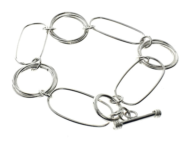Paperclip Circles Link Sterling Silver Bracelet - Essentially Silver Jewelry