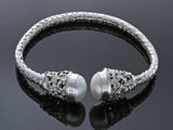 Pearl Tipped Weaved .925 Sterling Silver Cuff - Essentially Silver Jewelry