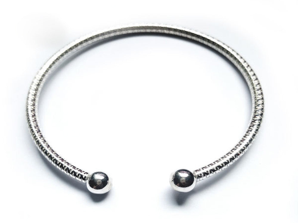 Ball Ends Patterned Sterling Silver Cuff - Essentially Silver Jewelry