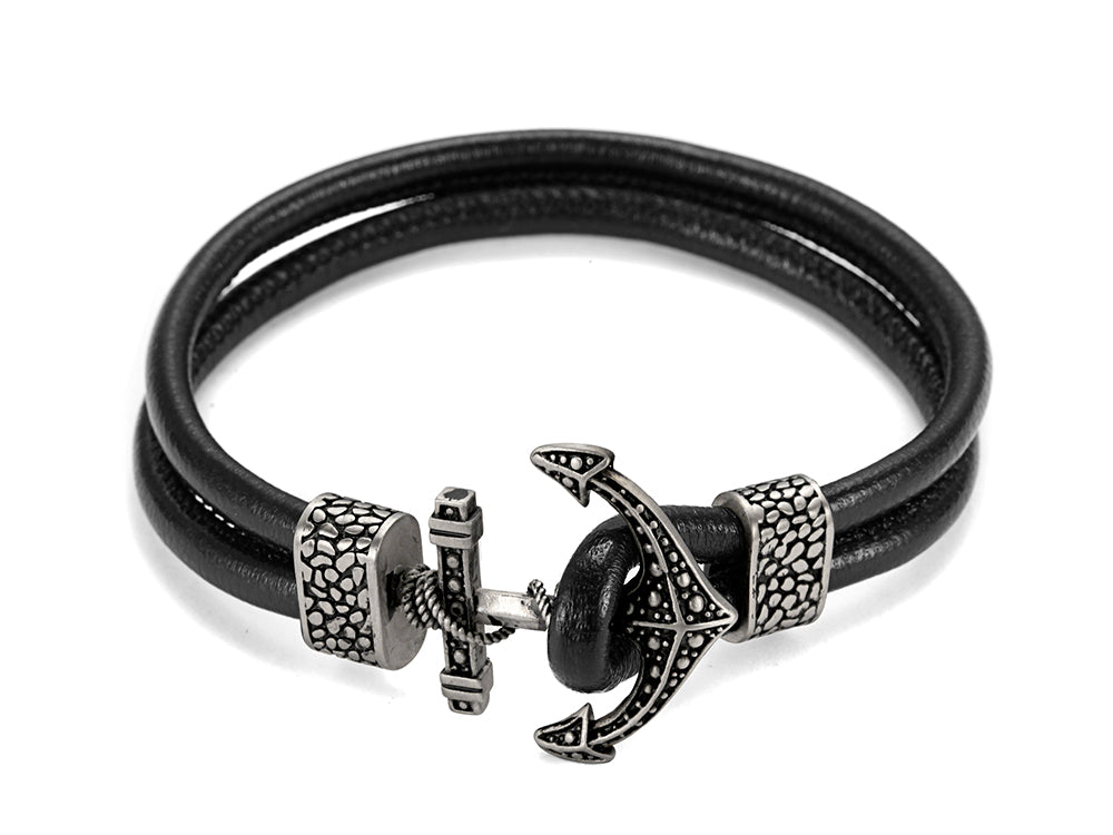 Anchor Stainless Steel Black Bracelet