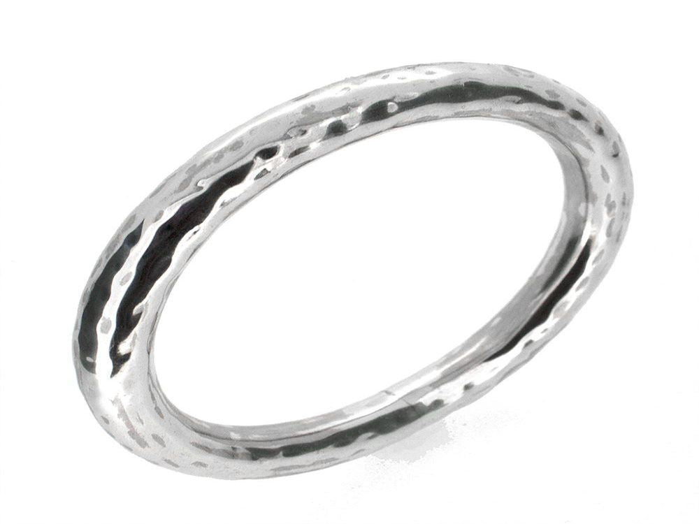 Beaten 10mm Round Sterling Silver Bangle