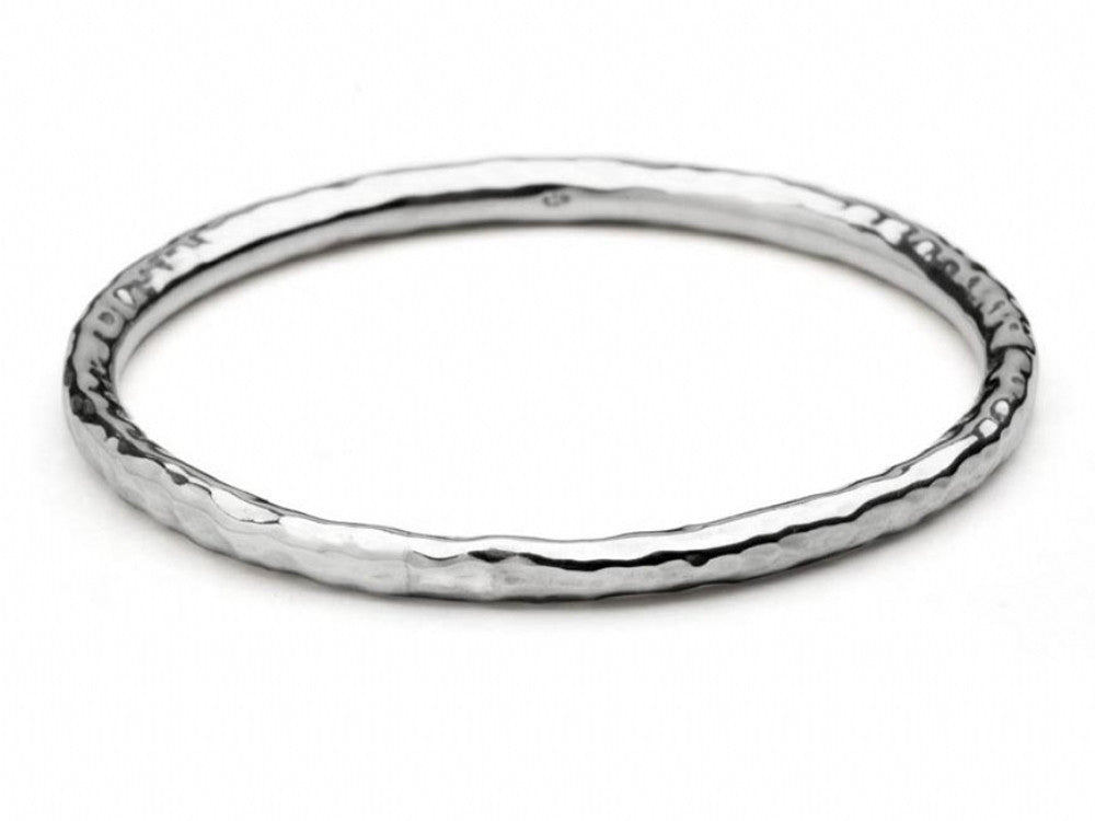 Beaten 5mm Round Sterling Silver Bangle - Essentially Silver Jewelry