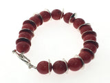 Red Coral Resin Silver Cup Link Sterling Bracelet - Essentially Silver Jewelry
