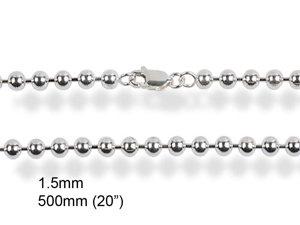 Chain Ball 1.5/500mm 20" Sterling Silver Necklace - Essentially Silver Jewelry