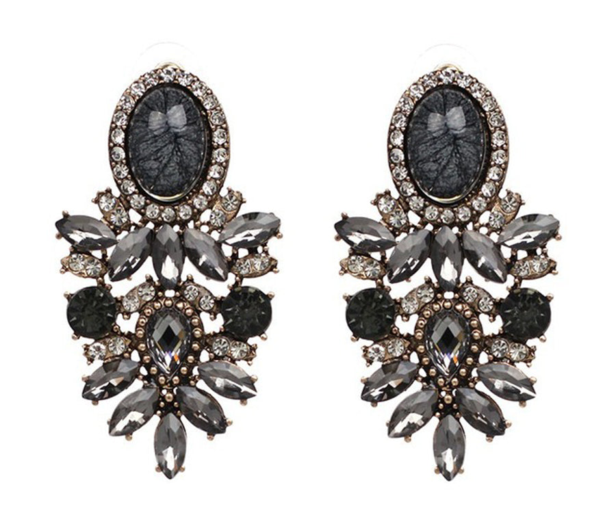 Crystal Black Push Back Fashion Earrings