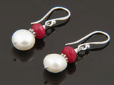 Carnelian & Pearl Drop Sterling Silver Earring - Essentially Silver Jewelry