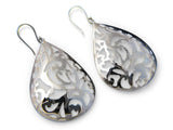Carved 60mm Teardrop Sterling Silver Earrings - Essentially Silver Jewelry