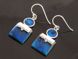 Paua Circle & Square Dyed Blue Sterling Silver Earring - Essentially Silver Jewelry