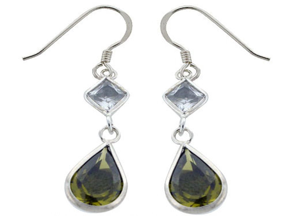 Green & Clear Cubic Zirconia Sterling Silver Earrings - Essentially Silver Jewelry