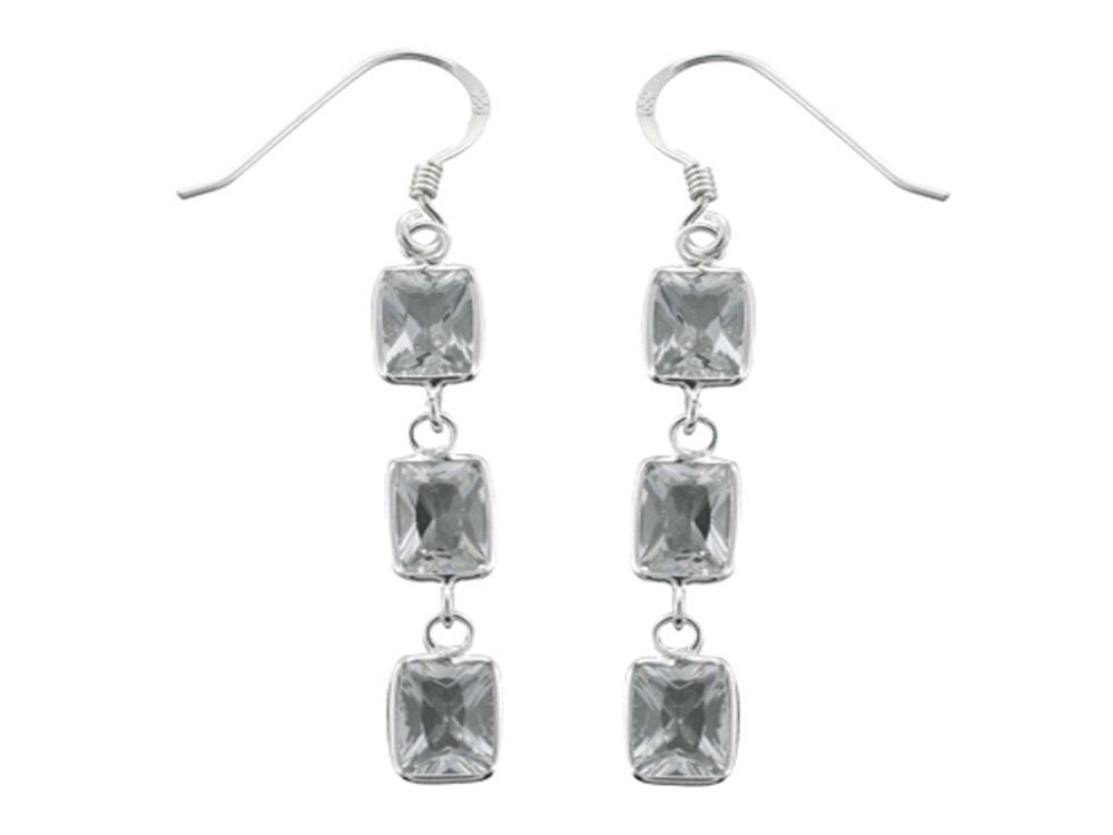 Cubic Zirconia Triple Drop .925 Sterling Silver Earrings - Essentially Silver Jewelry