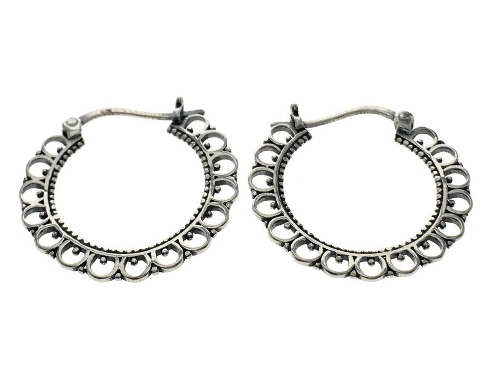 Hoop Oxidised Textured U-Hoop Silver Earrings