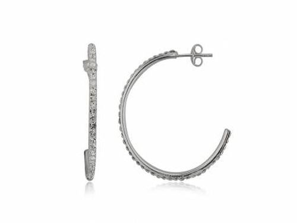 Hoop Crystal 1mm/31mm  Sterling Silver Earrings - Essentially Silver Jewelry
