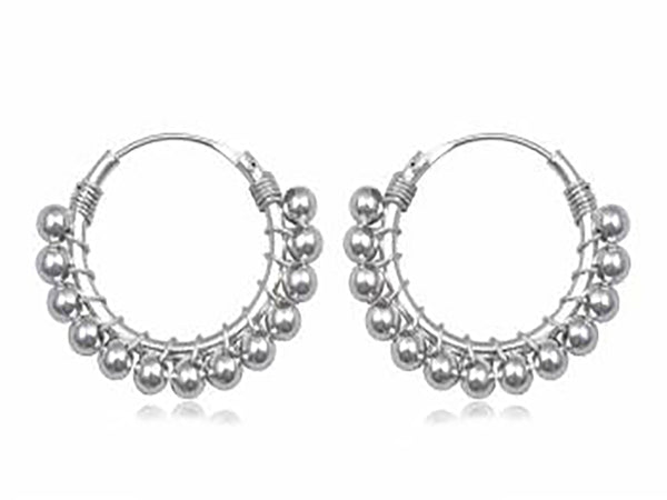 Hoop Ball Dangle Sterling Silver Earrings