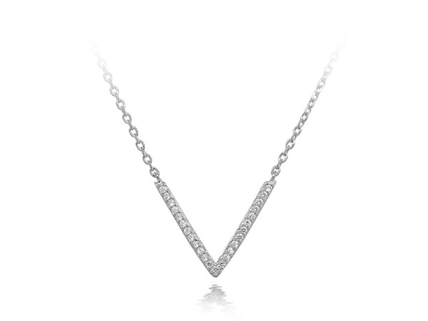 A Sterling Silver V Cubic Zirconia Necklace - Essentially Silver Jewelry