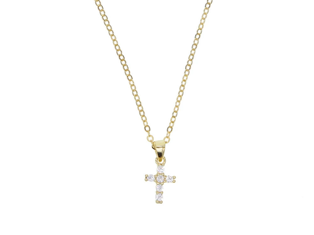 Cross Cubic Zirconia Gold Plated Sterling Silver Necklace