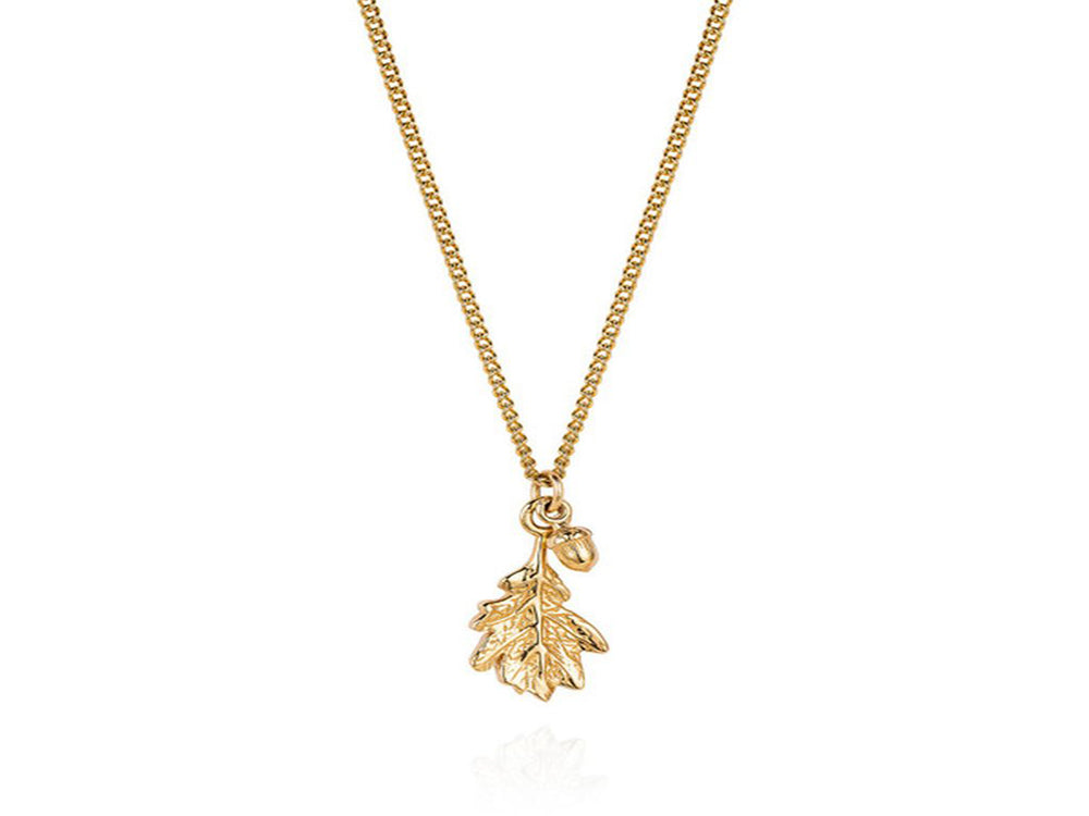 Gold Plated Acorn & Leaf 18'  Sterling Silver Necklace - Essentially Silver Jewelry