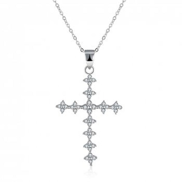 A Sterling Silver Cubic Zirconia Cross Necklace With 45CM Chain - Essentially Silver Jewelry