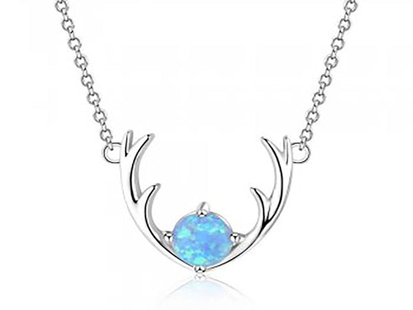 A Sterling Silver Simulated Opal Deer Antlers Necklace with 45cm Chain