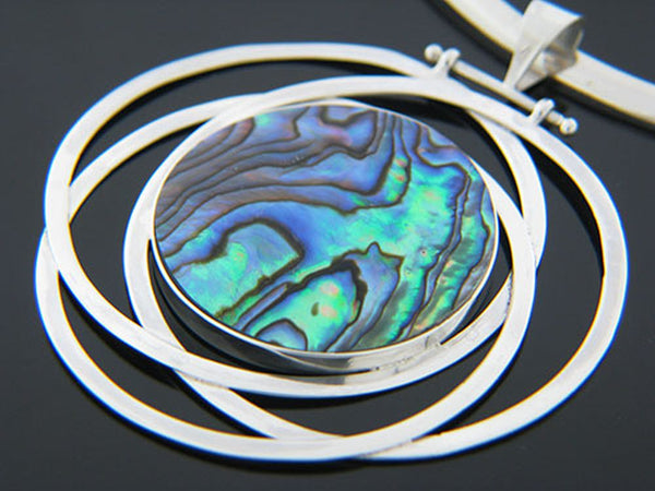 Paua silver framed flower pendant