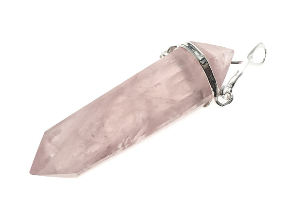 Crystal Rose Quartz Double Terminated Silver Plated Pendant