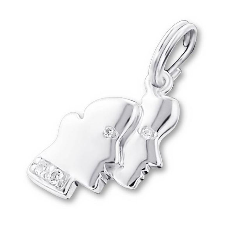 Zodiac Gemini Sign Sterling Silver Charm with Split Ring with Cubic Zirconia