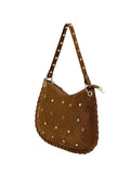 Italian Studded Suede Half Moon Shoulder Bag