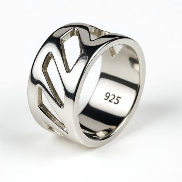Band Geometric Cutout Sterling Silver Band