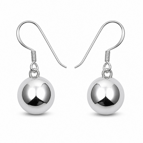 Ball 12mm Drop Sterling Silver Earrings